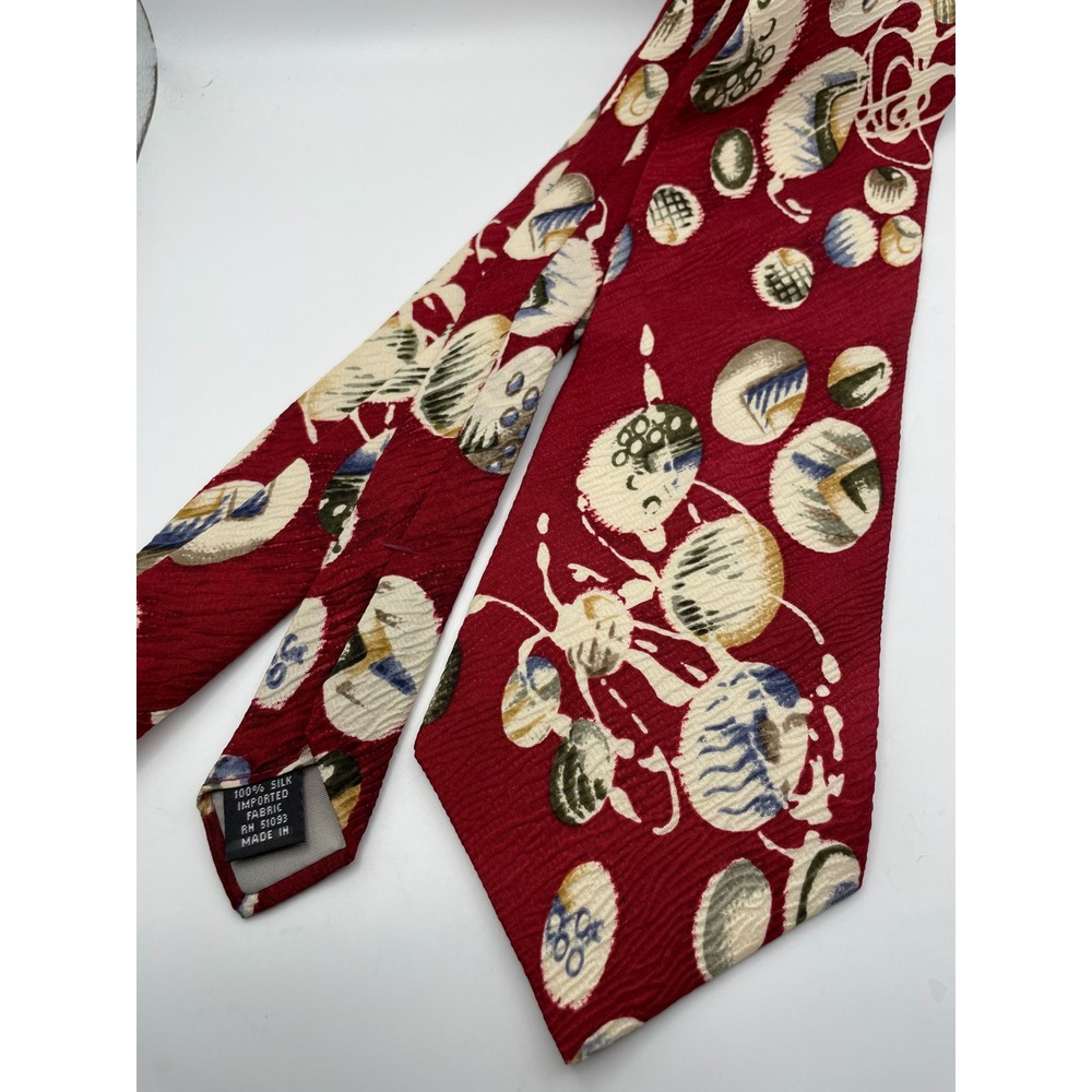 615 Collection Mens Silk Tie Burgundy Red Abstract Geometric Circles Textured